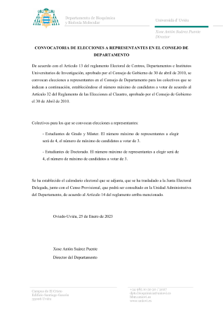 Imagen Convocatoria de elecciones a representantes en el consejo de departamento